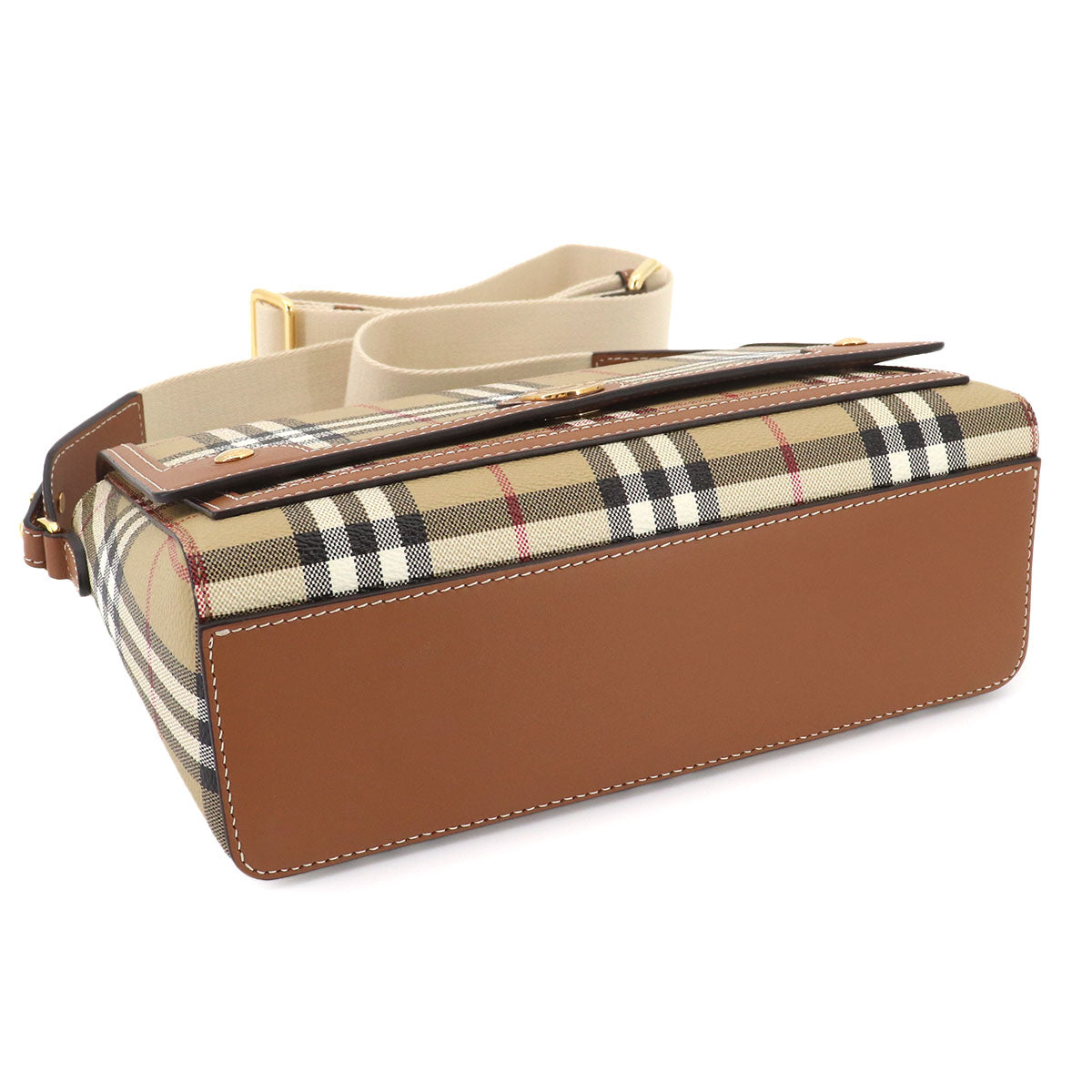 Vintage Check Note Shoulder Bag PVC Leather Beige 8066226