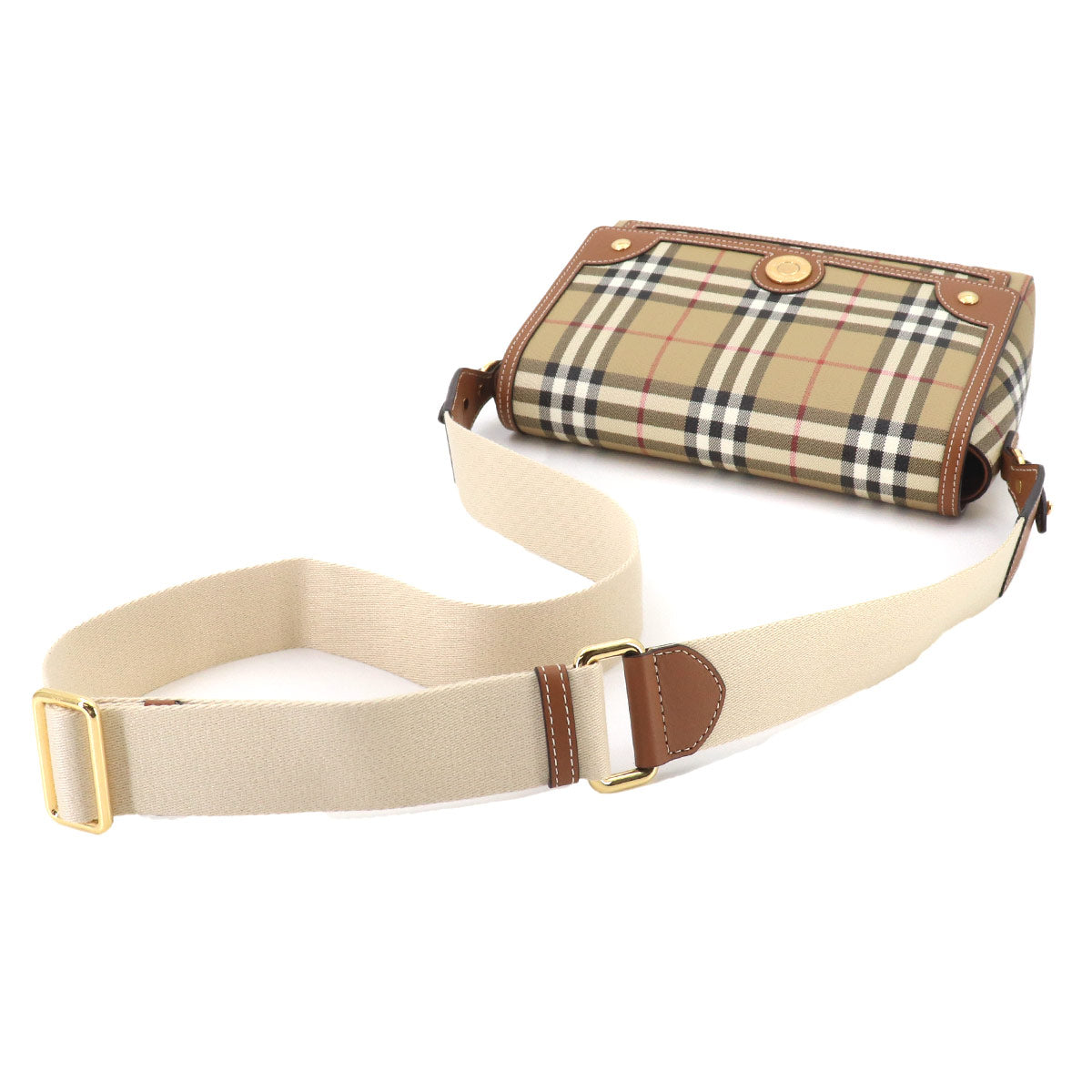 Vintage Check Note Shoulder Bag PVC Leather Beige 8066226