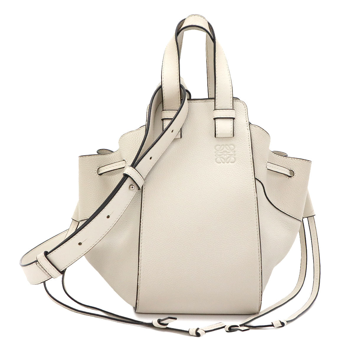 Hammock Drawstring Small Hand Shoulder Bag Leather White