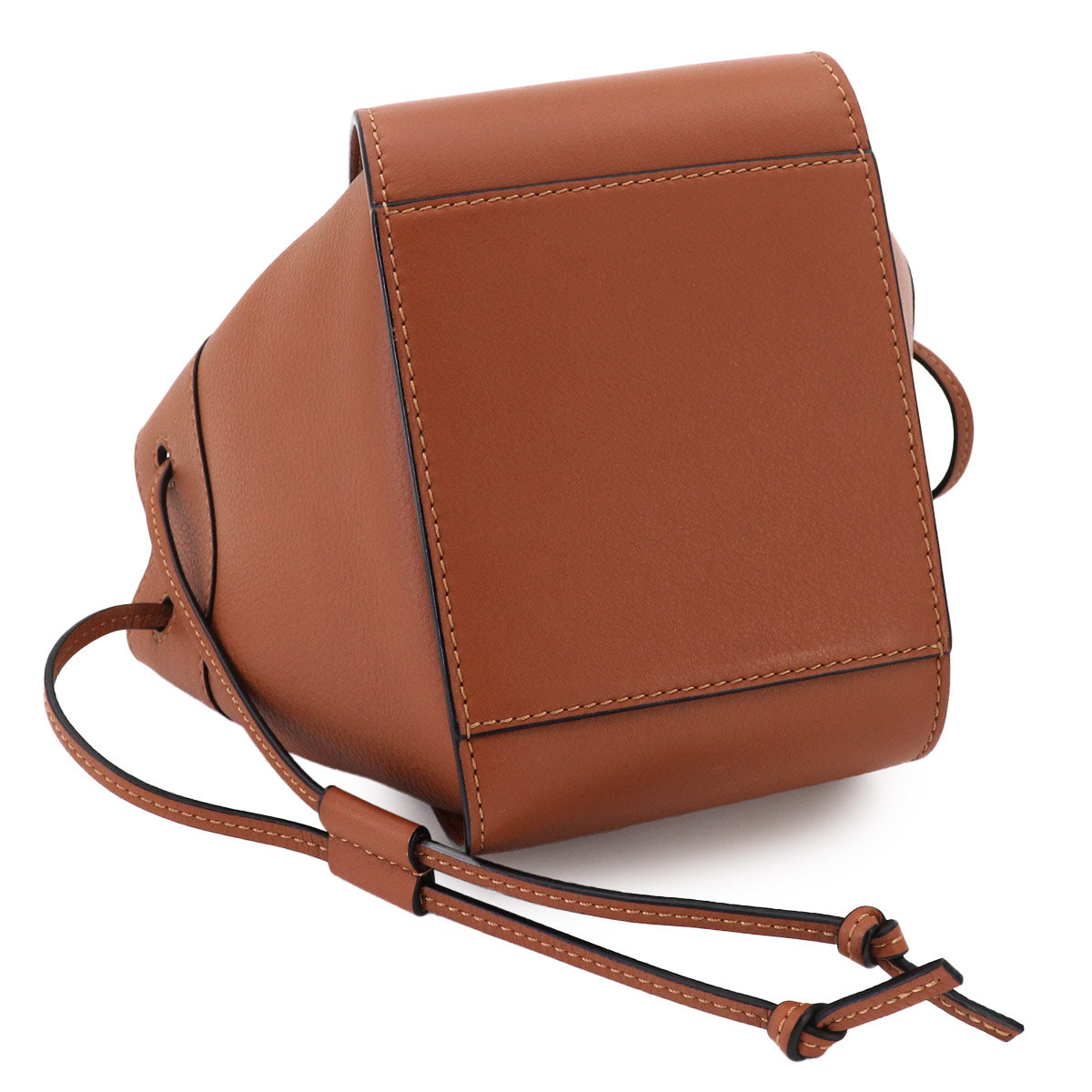 Drawstring Mini Hand Shoulder Bag Leather Brown