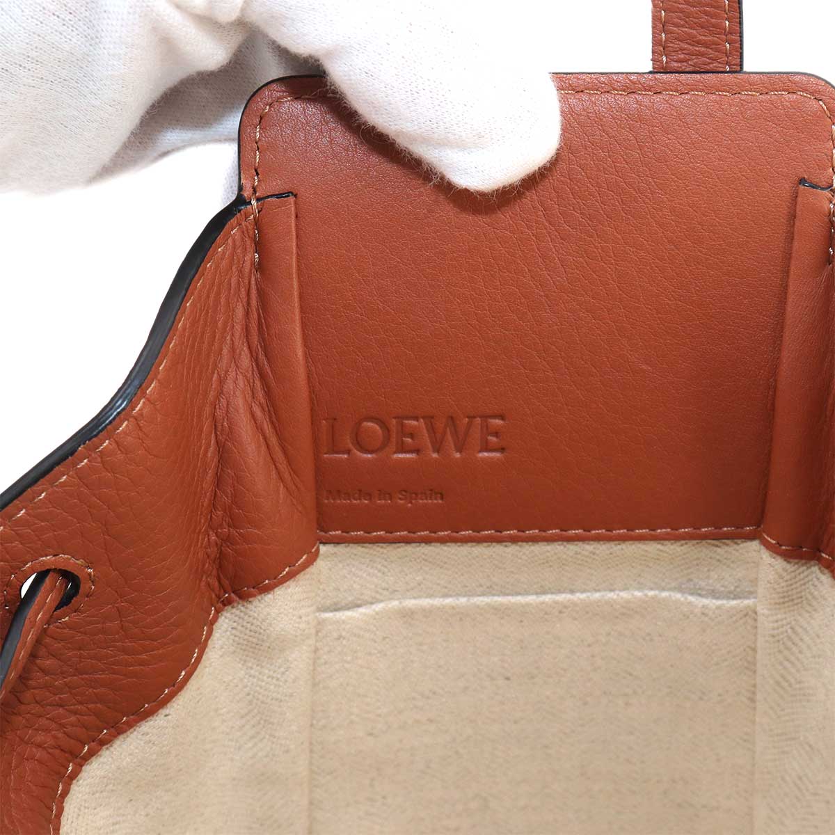 Drawstring Mini Hand Shoulder Bag Leather Brown
