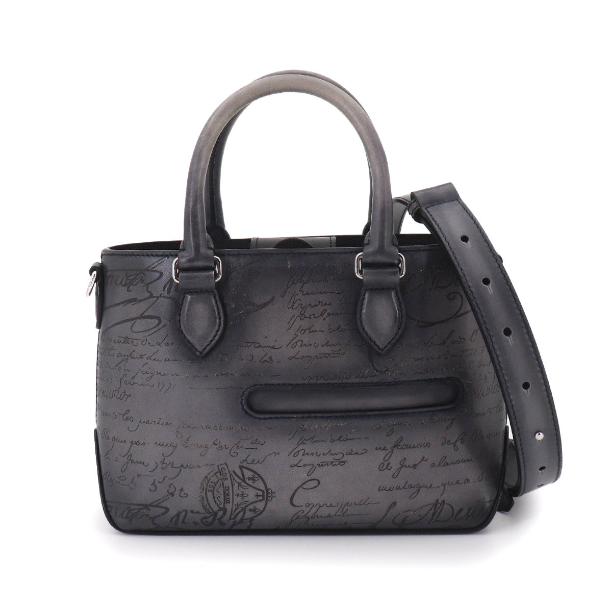 Calligraphy Toujours Gulliver Tote Shoulder Bag Leather Gray