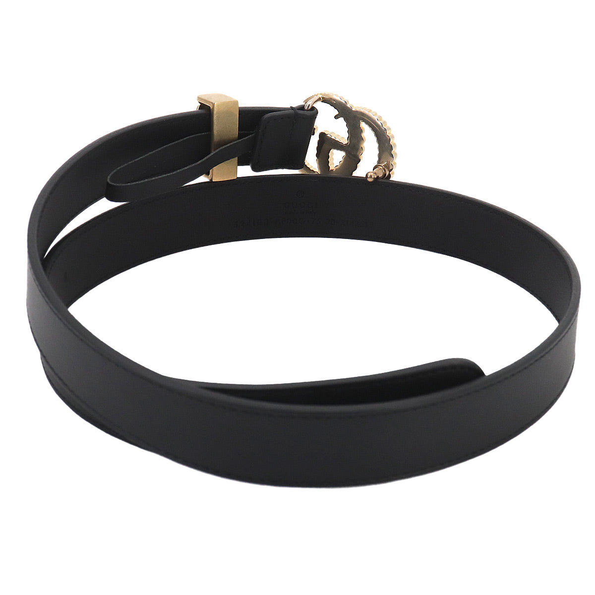 Double G Belt Leather Black 524103 Size 75