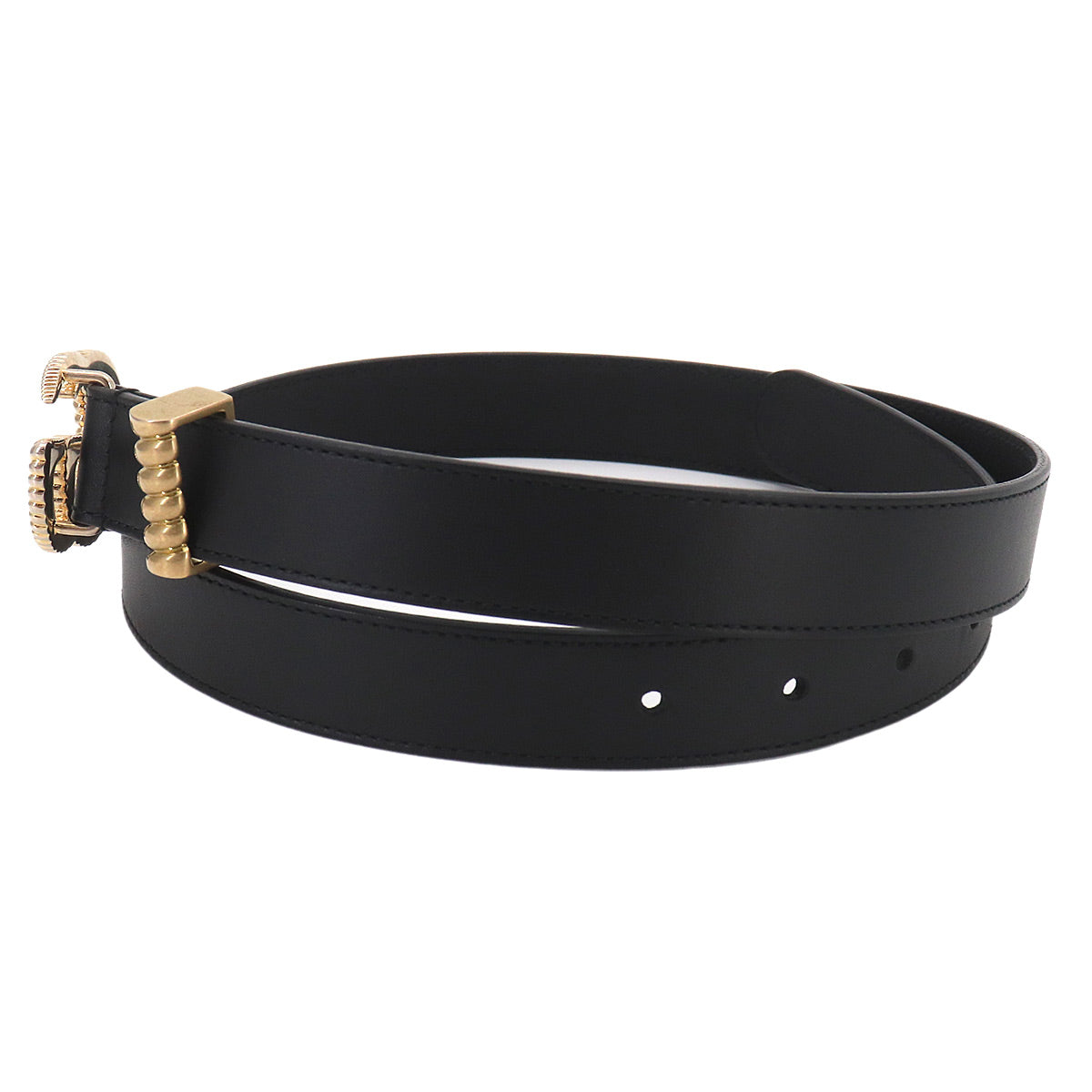 Double G Belt Leather Black 524103 Size 75