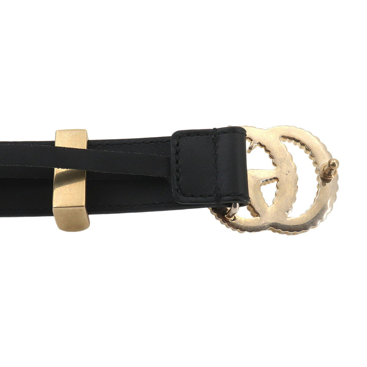 Double G Belt Leather Black 524103 Size 75