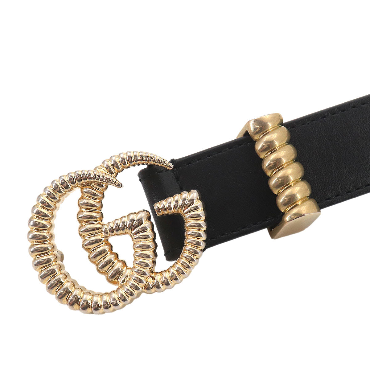 Double G Belt Leather Black 524103 Size 75
