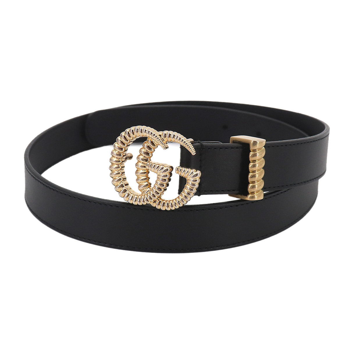 Double G Belt Leather Black 524103 Size 75