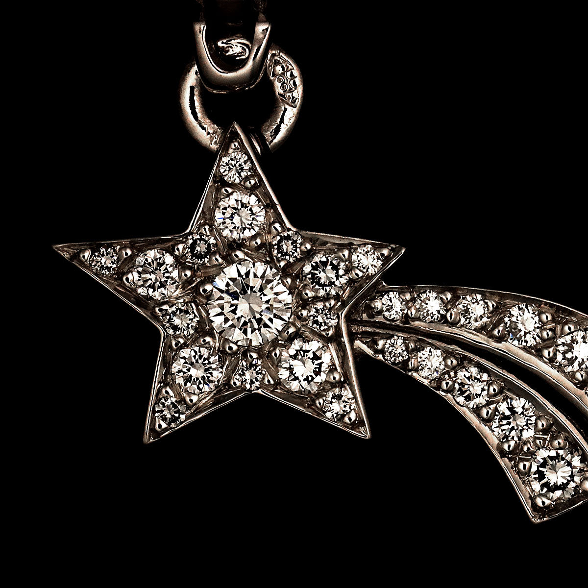 Comet Star Diamond Charm Pendant Top 18K WG 750