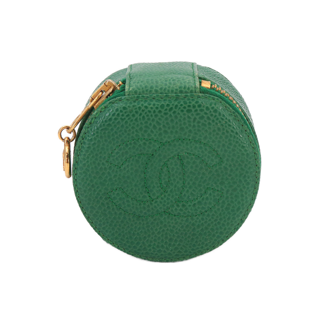 Coco Logos Jewelry Box Pouch Case Leather Green
