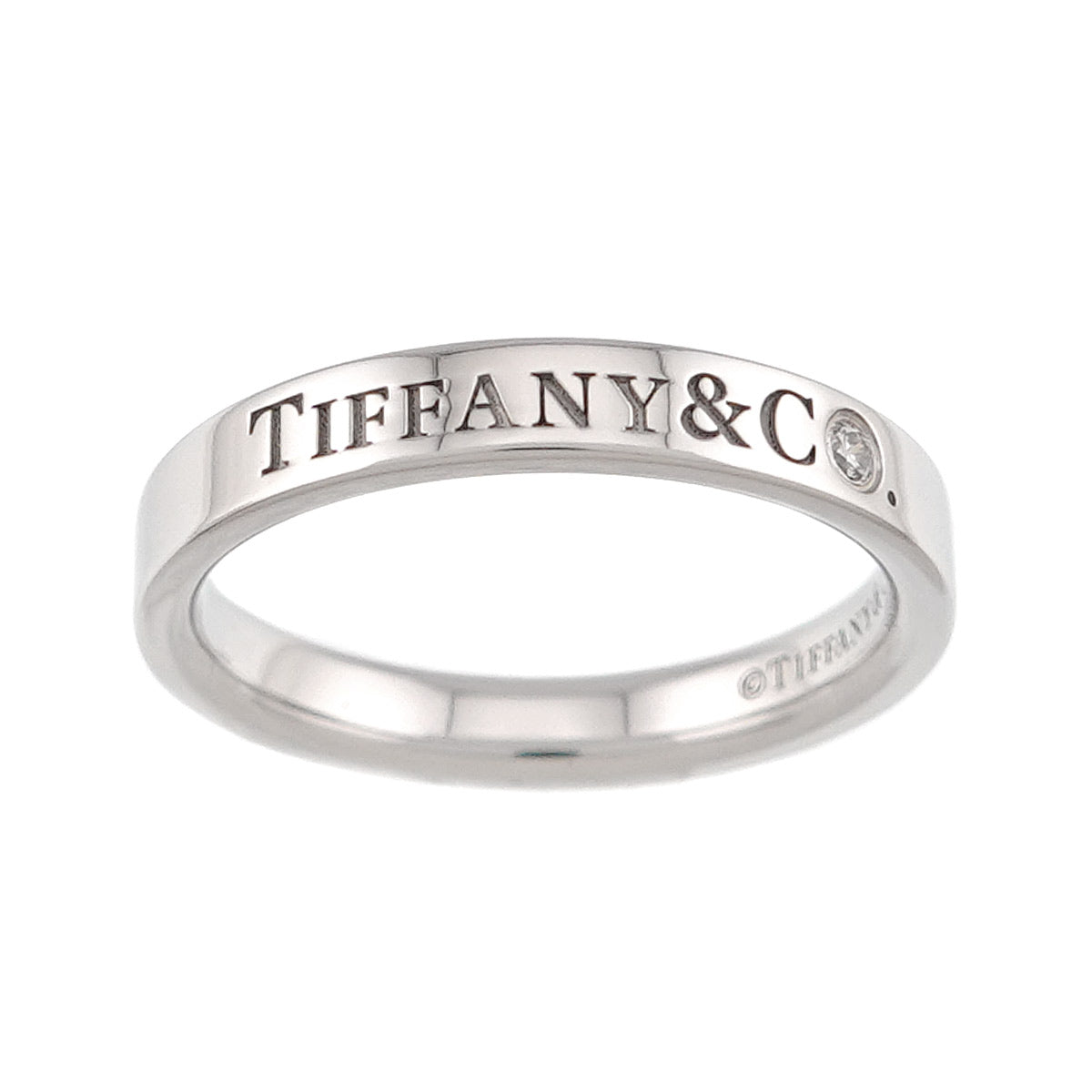 Logo Band Ring Diamond 1P Platinum Size4.5(US)