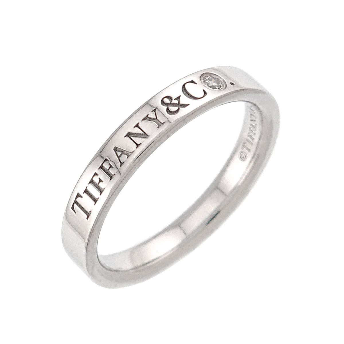 Logo Band Ring Diamond 1P Platinum Size4.5(US)