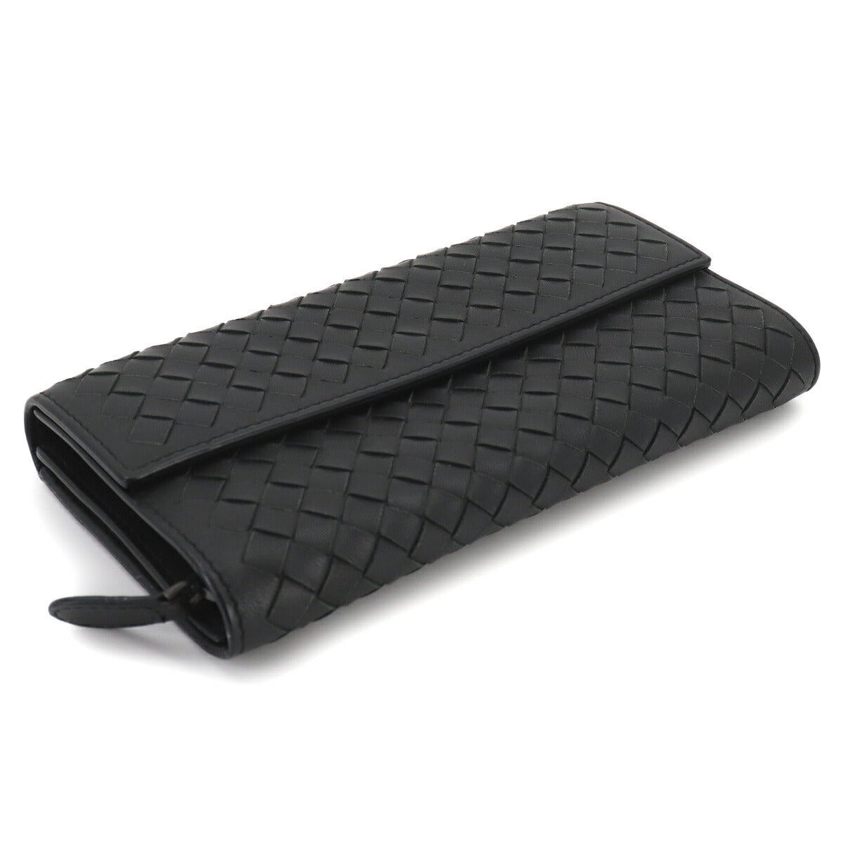 Intrecciato Long Wallet Leather Black Purse