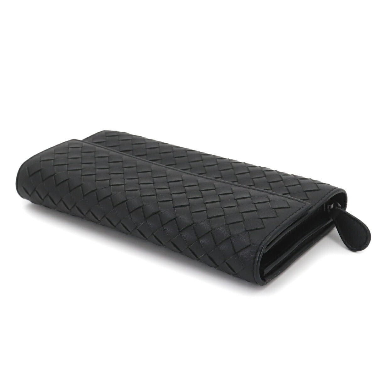 Intrecciato Long Wallet Leather Black Purse