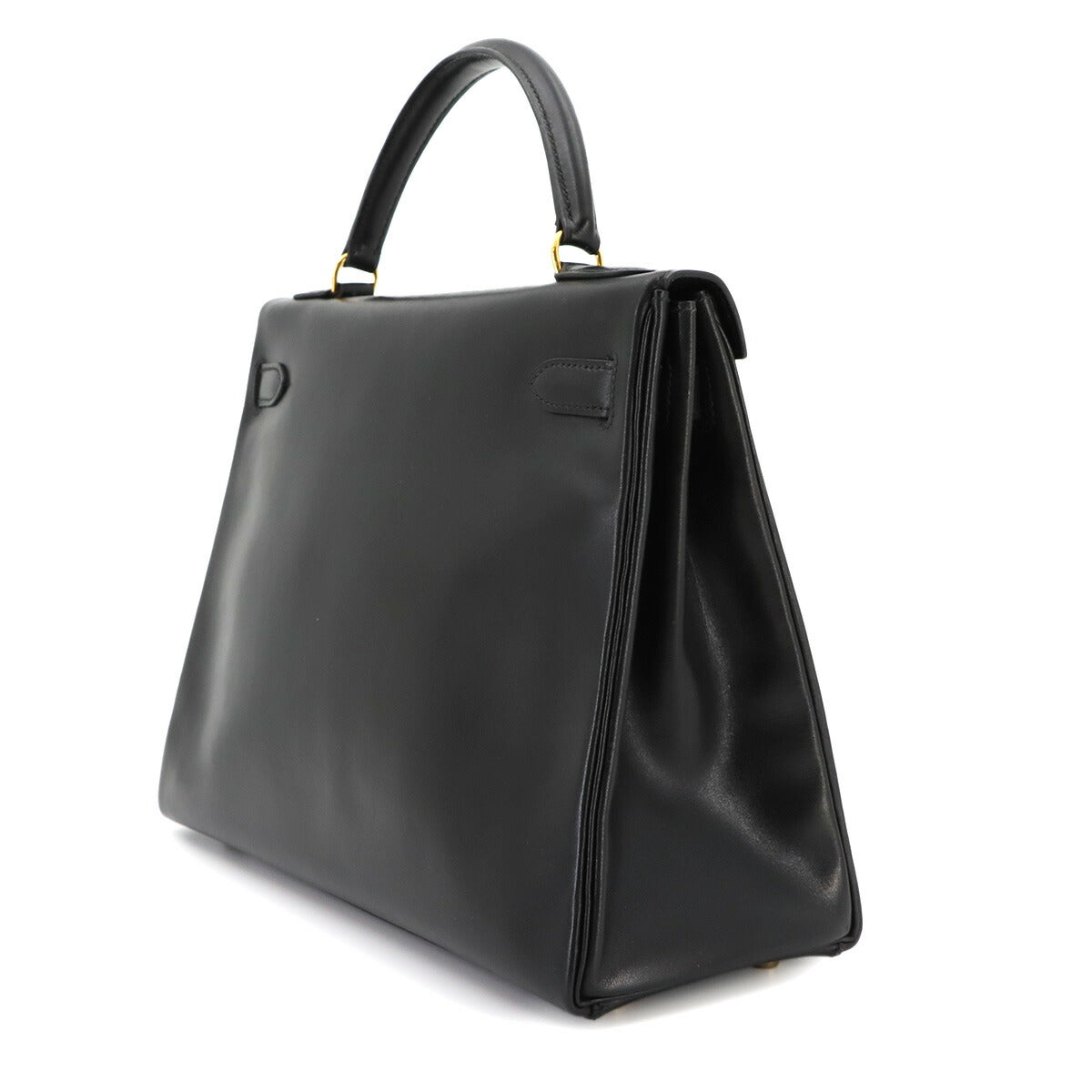 Kelly 32 Box calf Black Hand Shoulder Bag Vintage Purse