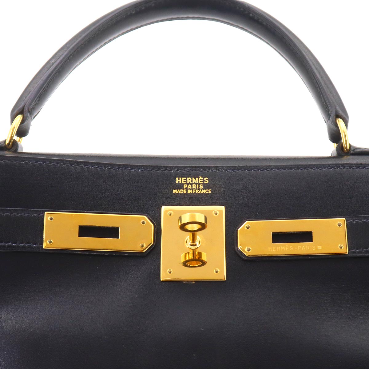 Kelly 32 Box calf Black Hand Shoulder Bag Vintage Purse