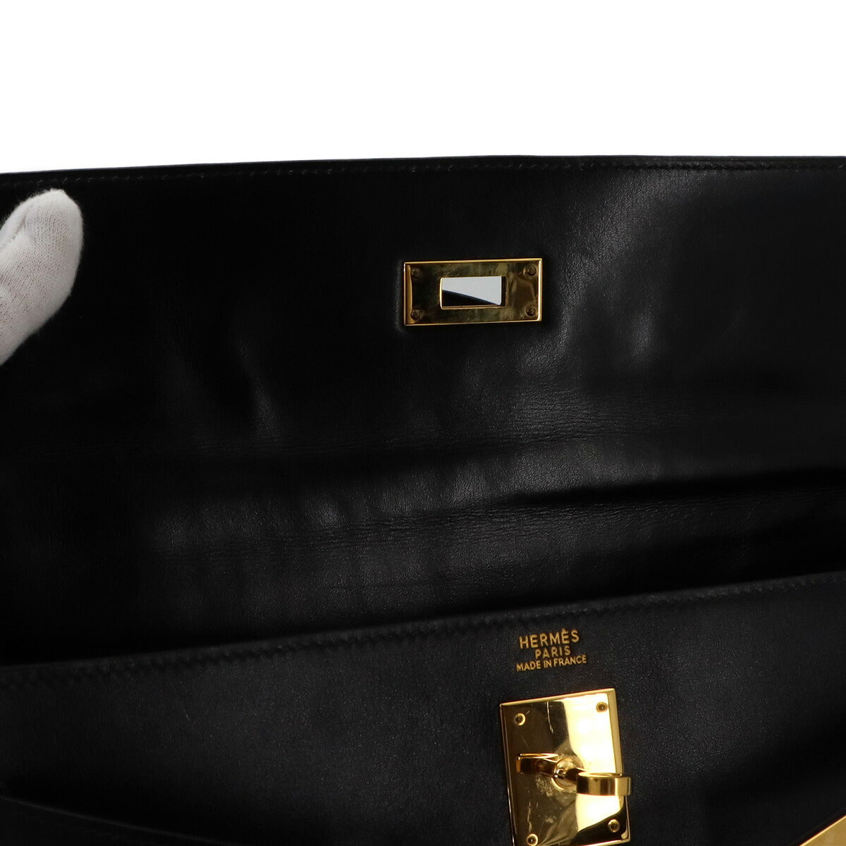 Kelly 32 Box calf Black Hand Shoulder Bag Vintage Purse