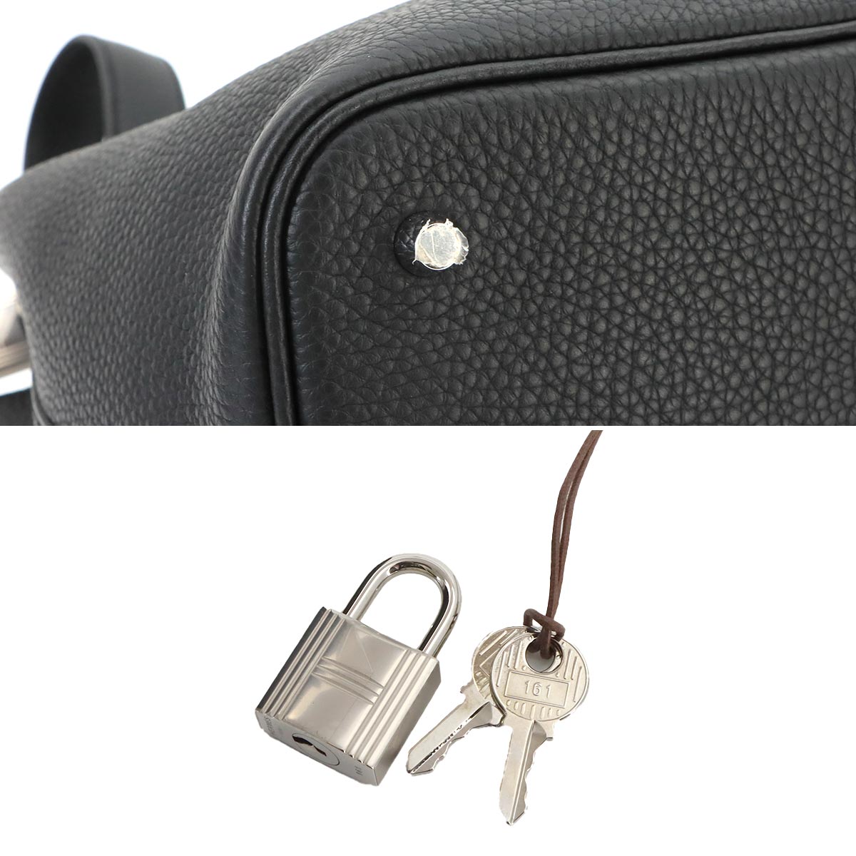 Picotin Lock MM Hand Bag Taurillon Clemence Black Purse