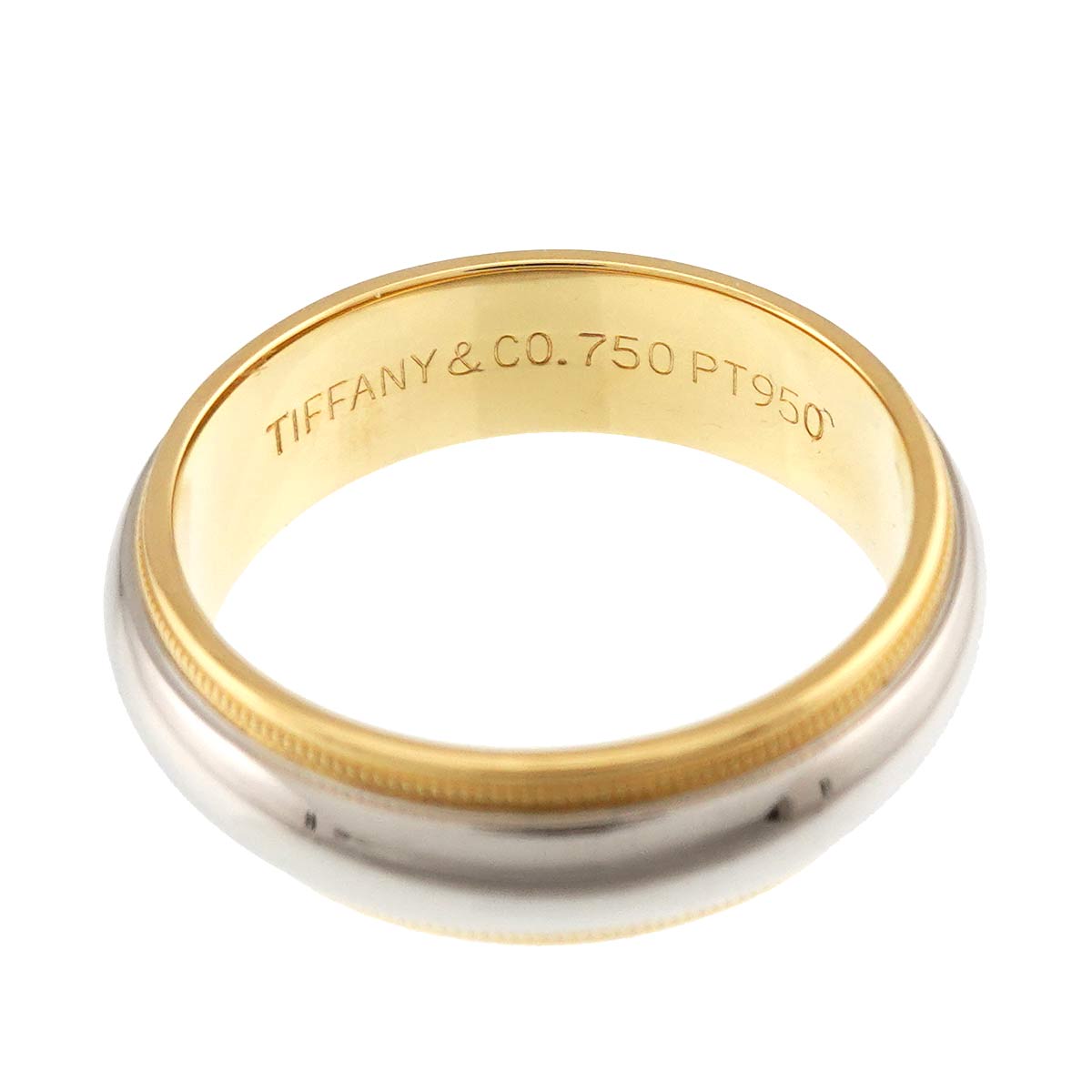 Milgrain Band Ring 18K YG 750 Platinum Size6.75-7.25US