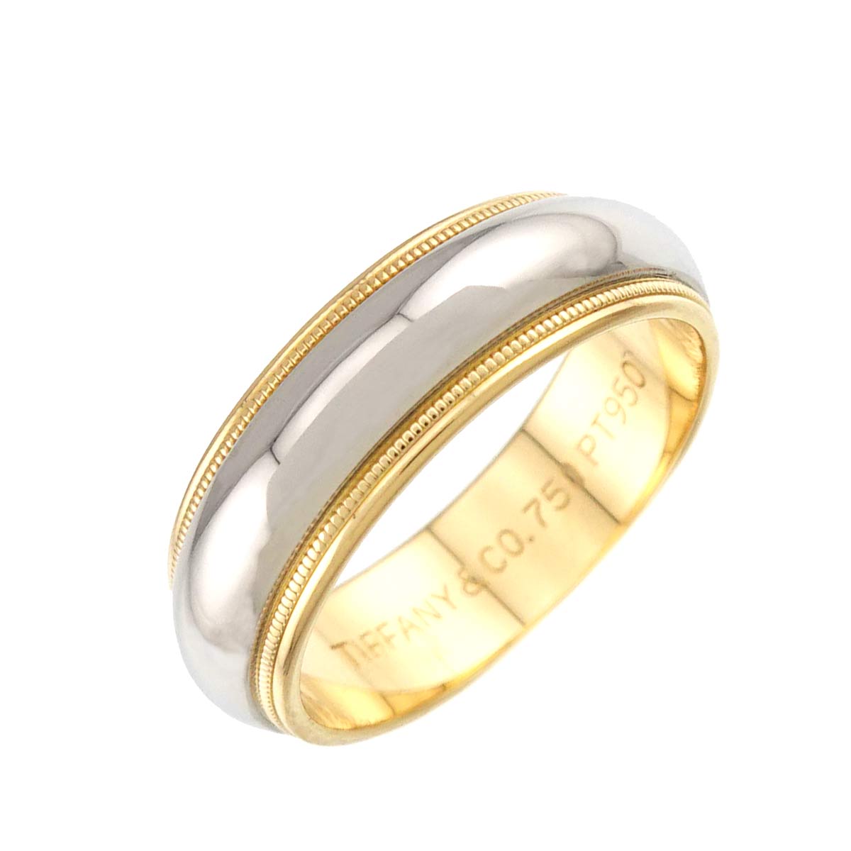 Milgrain Band Ring 18K YG 750 Platinum Size6.75-7.25US