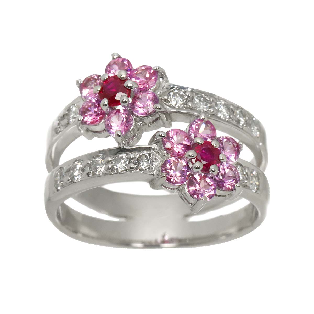 Sapphire 0.78ct Diamond 0.34ct Ruby Ring 18K WG 5.25(US)
