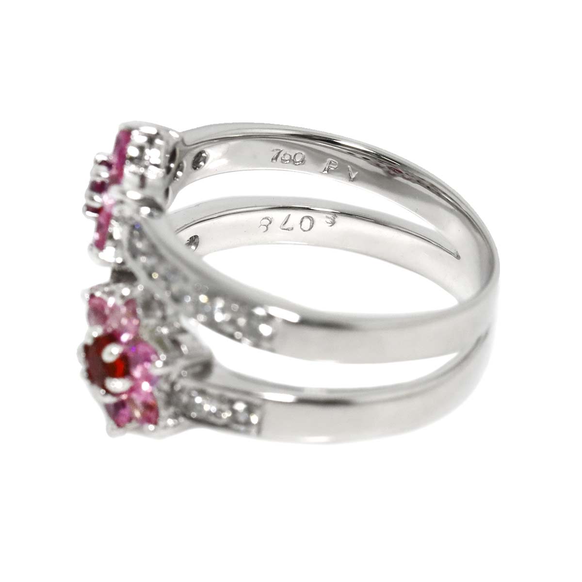 Sapphire 0.78ct Diamond 0.34ct Ruby Ring 18K WG 5.25(US)