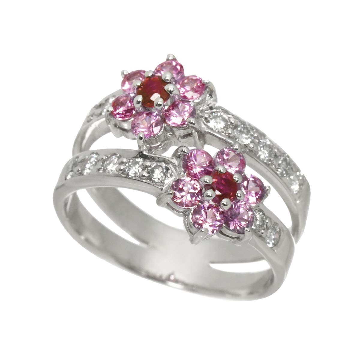 Sapphire 0.78ct Diamond 0.34ct Ruby Ring 18K WG 5.25(US)