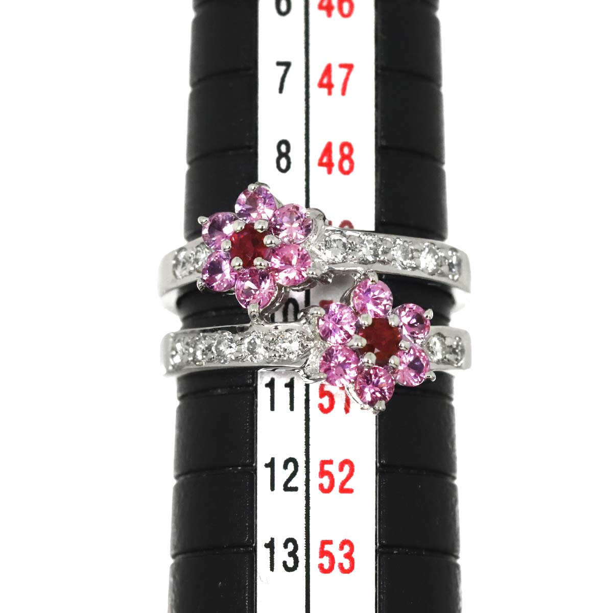 Sapphire 0.78ct Diamond 0.34ct Ruby Ring 18K WG 5.25(US)