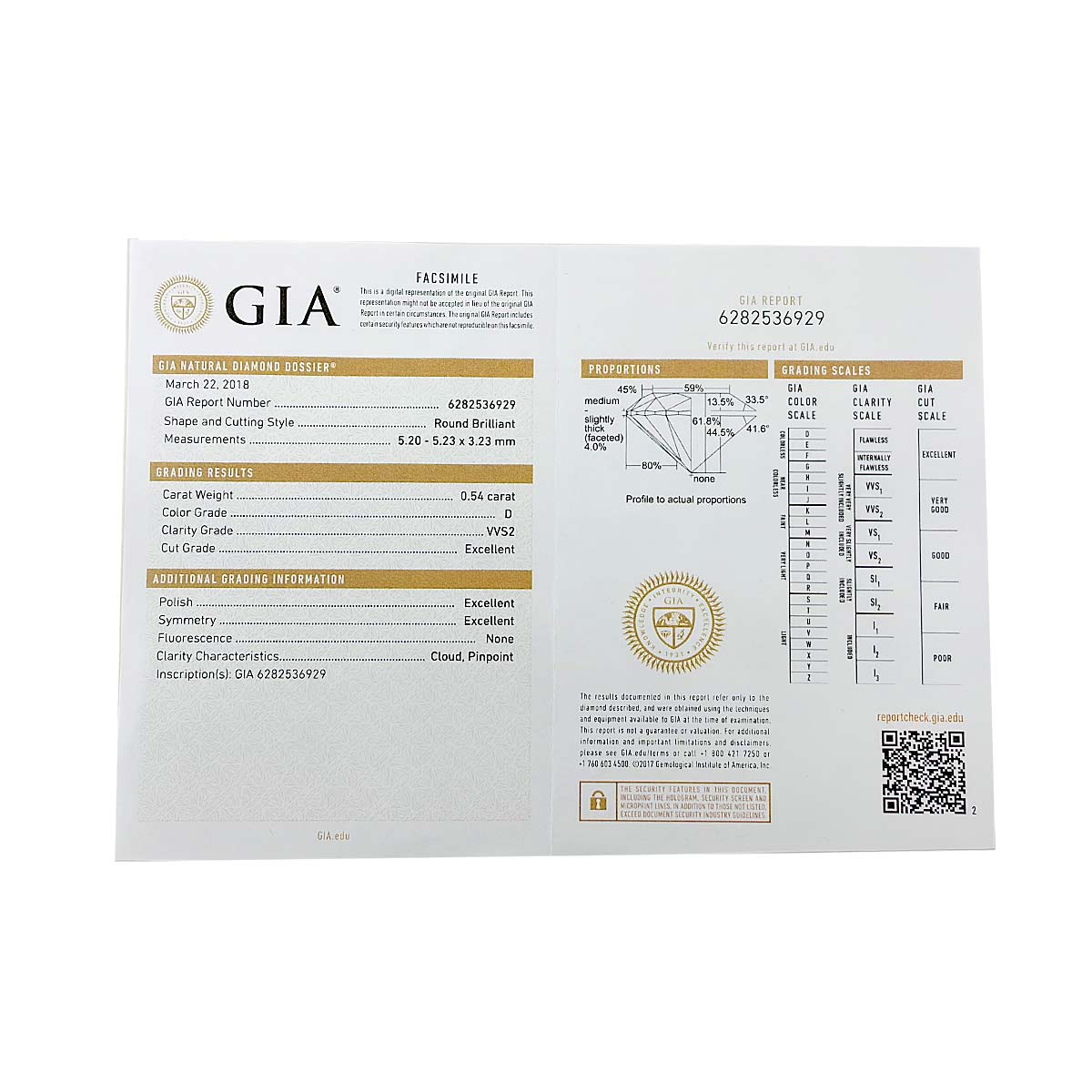 Diamond 0.54ct D/VVS2/3EX Ring Pt Size4-4.5(US)