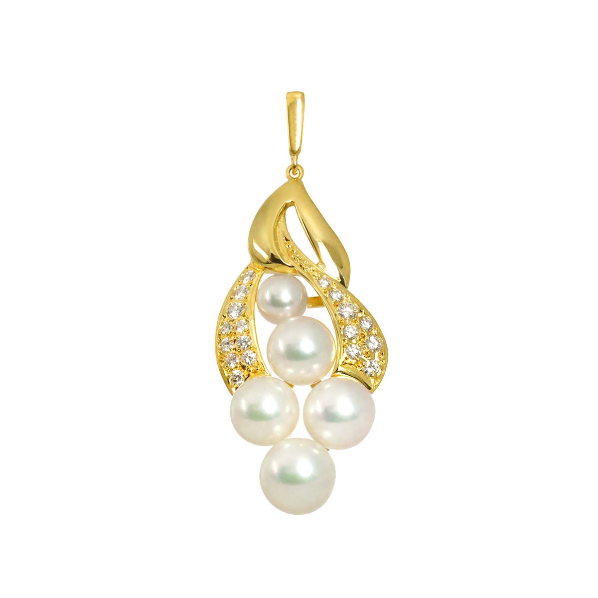 Akoya Pearl 7.5-4.9mm Diamond Pendant Top 18K YG 750