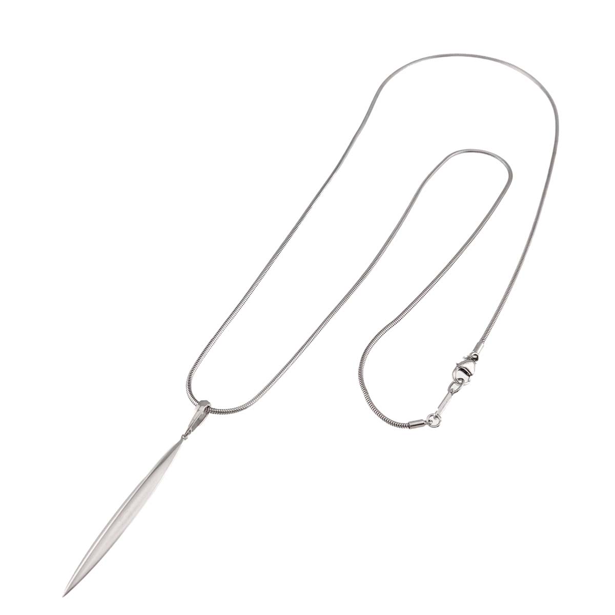 Feather Lariat Long Necklace 18K White Gold 750