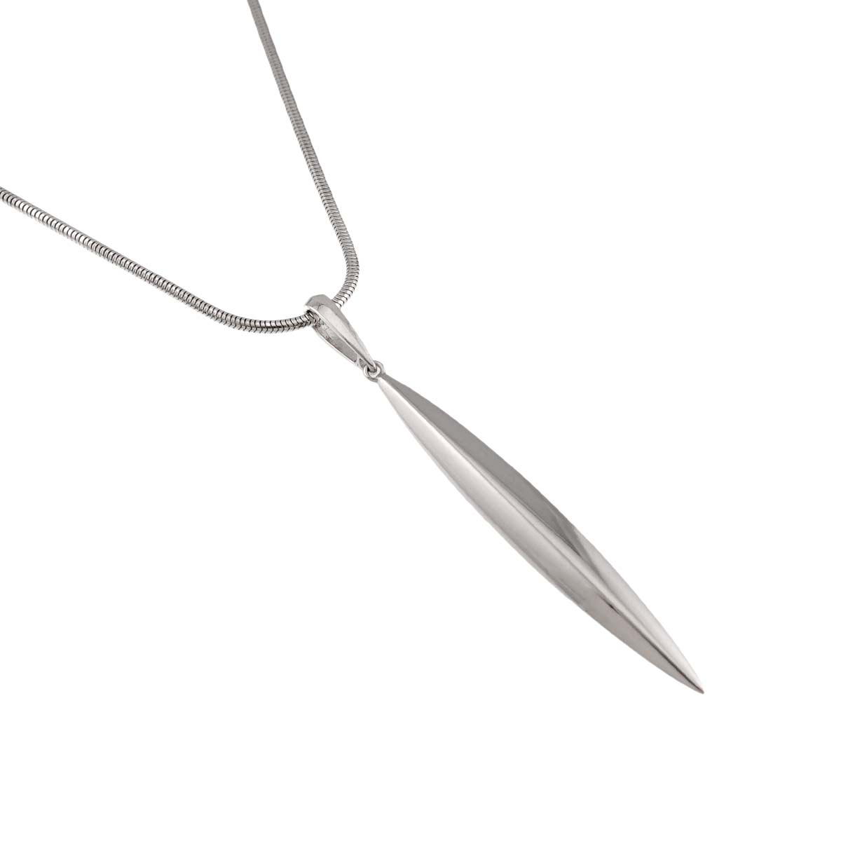 Feather Lariat Long Necklace 18K White Gold 750