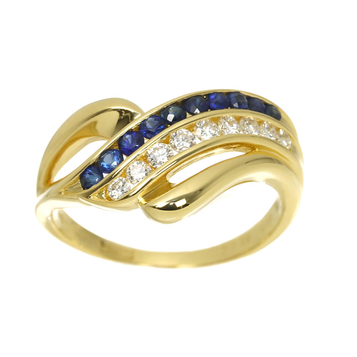 Sapphire 0.38ct Diamond 0.25ct Ring 18K YG 750 Size6.75(US)