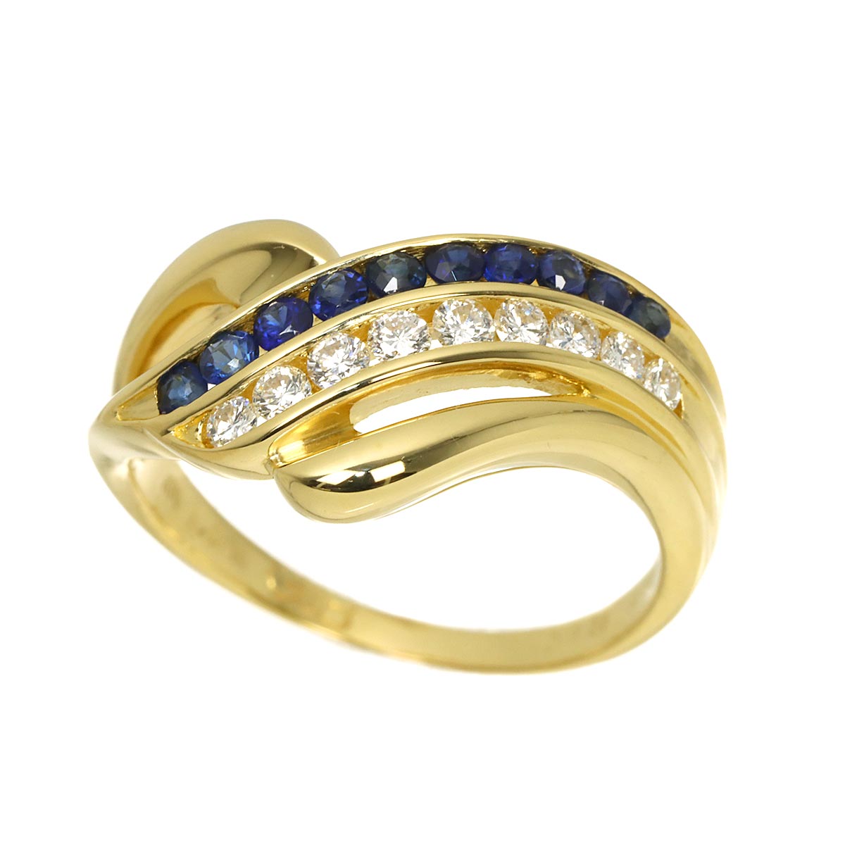 Sapphire 0.38ct Diamond 0.25ct Ring 18K YG 750 Size6.75(US)
