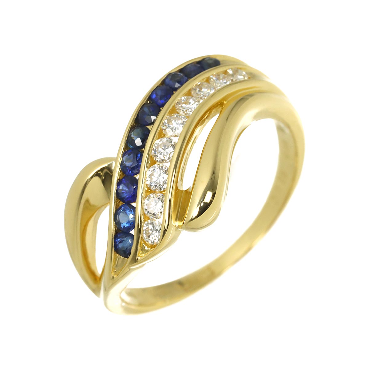 Sapphire 0.38ct Diamond 0.25ct Ring 18K YG 750 Size6.75(US)