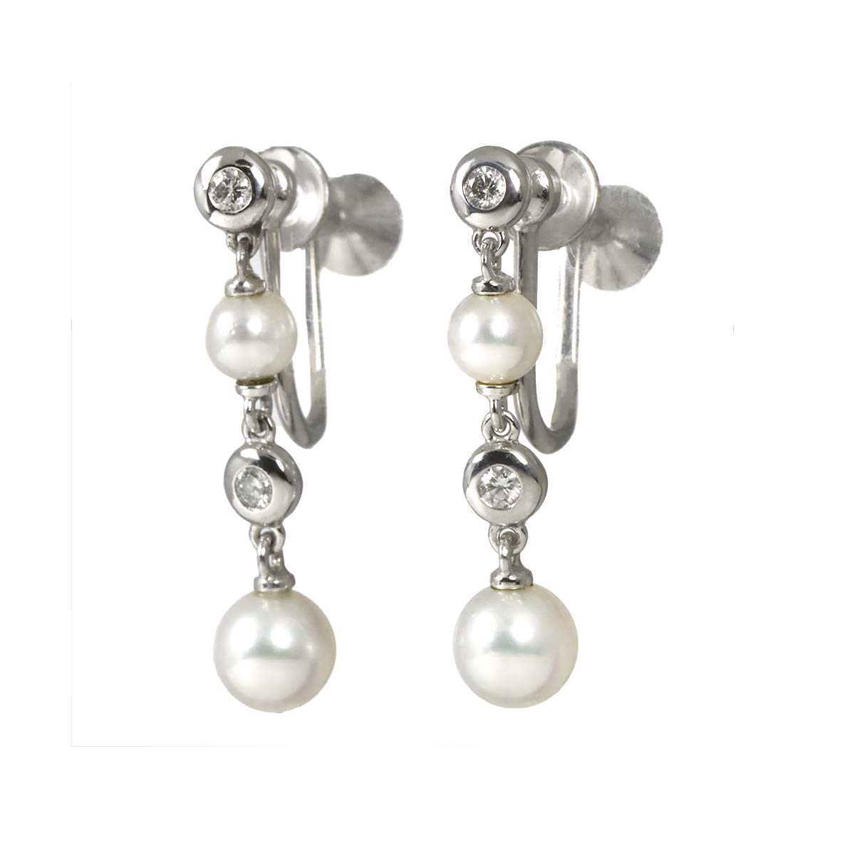 Akoya Pearl 5.5-4.2mm Diamond Earrings 18K WG 750
