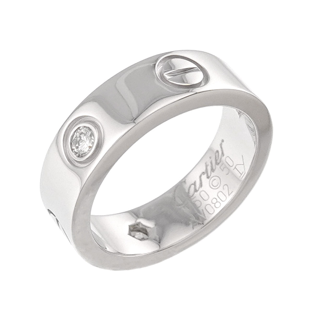 Love Half Diamond Ring 18K White Gold 750 size50 5-5.25(US)