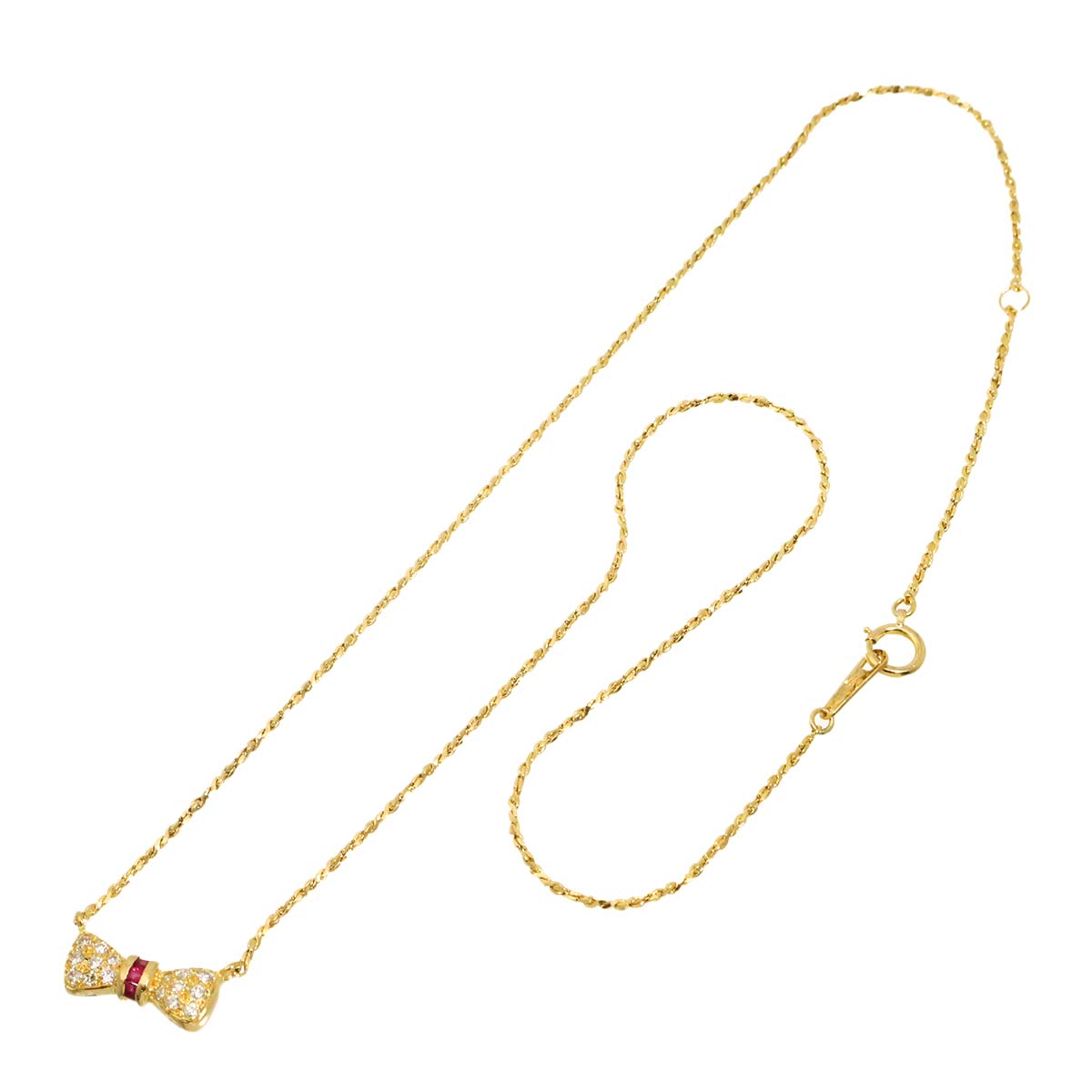 Ruby Diamond Ribbon Necklace 18K YG 750