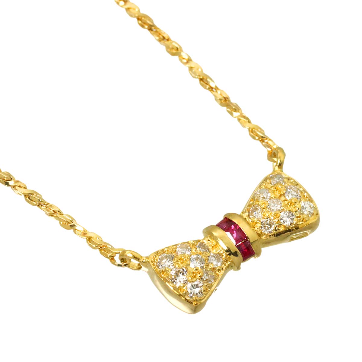 Ruby Diamond Ribbon Necklace 18K YG 750