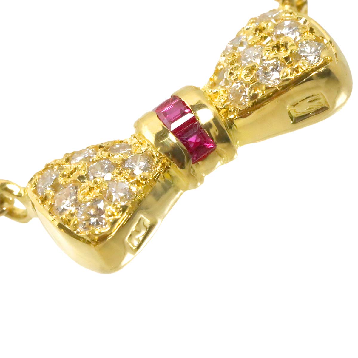 Ruby Diamond Ribbon Necklace 18K YG 750
