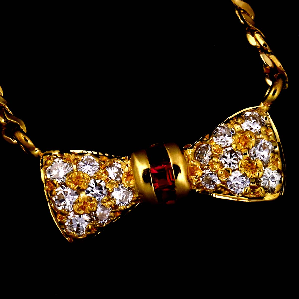 Ruby Diamond Ribbon Necklace 18K YG 750