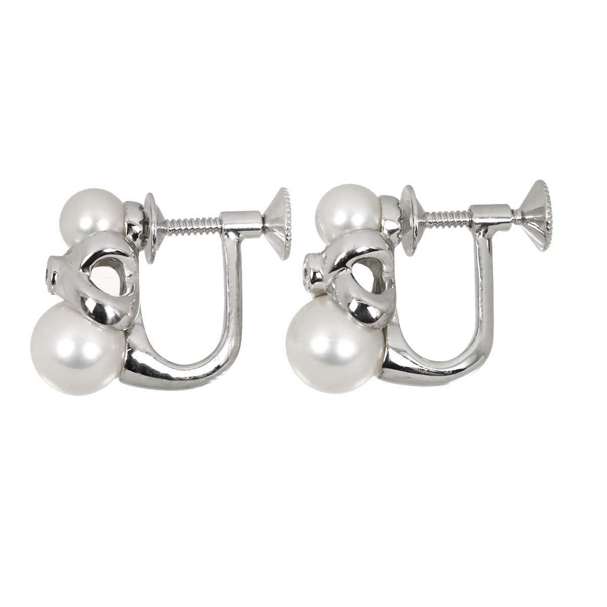 Akoya Pearl 6.8-4.8mm Diamond Earrings Clip on 18K WG 750