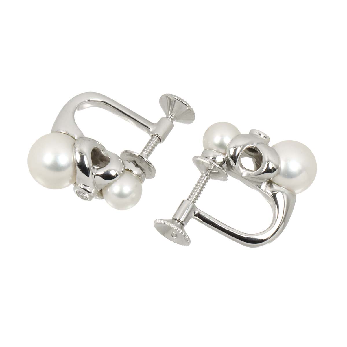 Akoya Pearl 6.8-4.8mm Diamond Earrings Clip on 18K WG 750