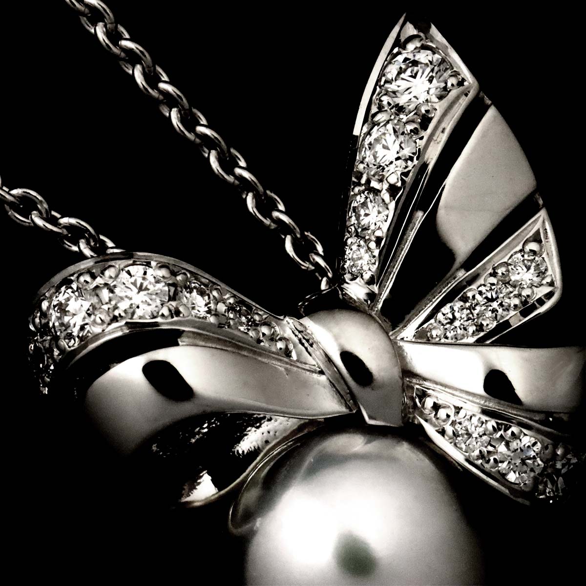 Akoya Pearl 8.4mm Diamond Necklace 18K White Gold 750