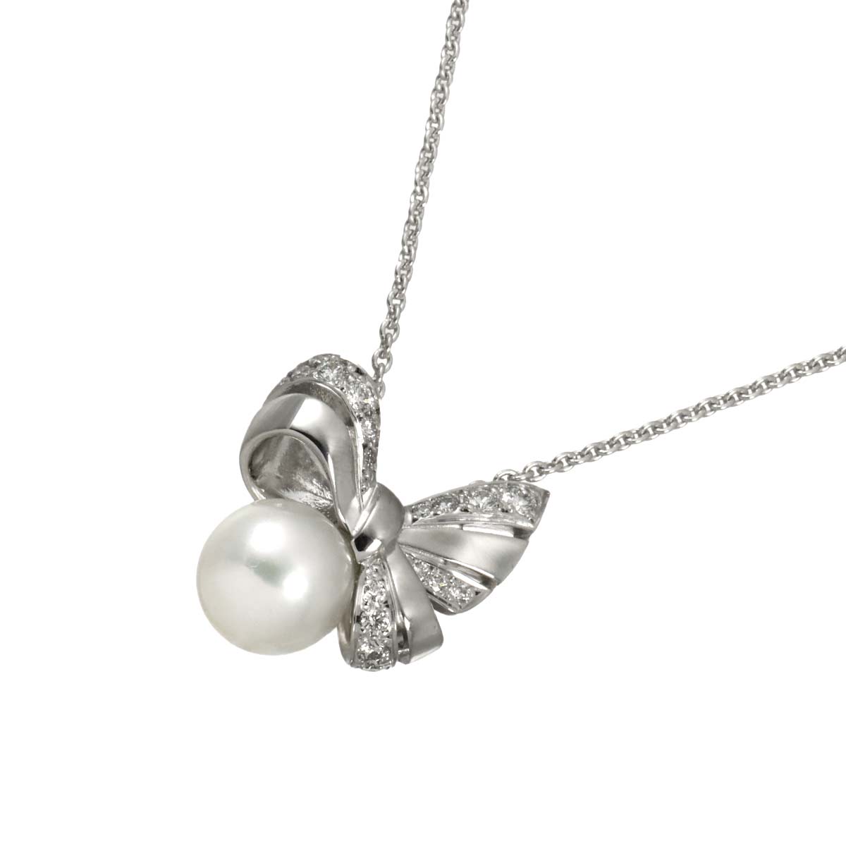 Akoya Pearl 8.4mm Diamond Necklace 18K White Gold 750