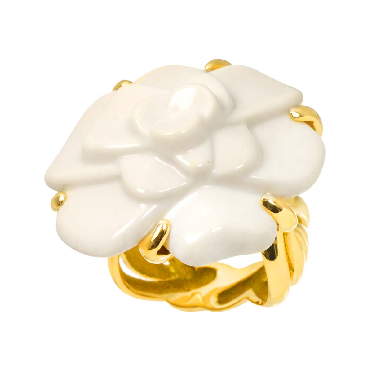 Camellia Cacholong Ring 18K YG 750 Size5-5.25(US)