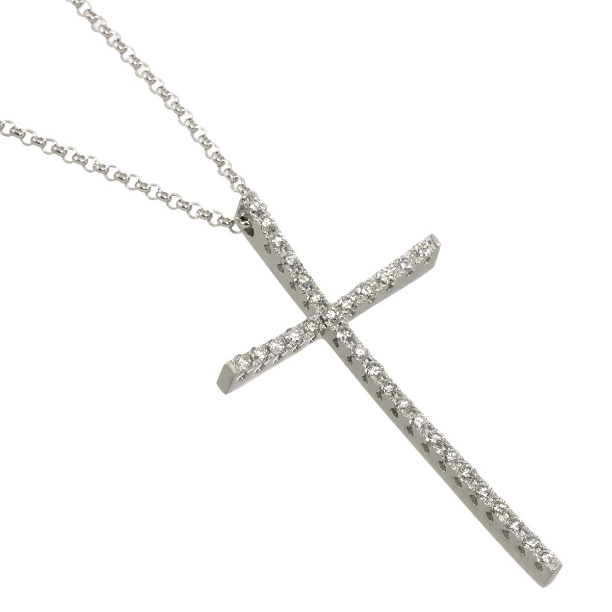 Cross Motif Diamond 0.65ct Necklace 18K White Gold 750