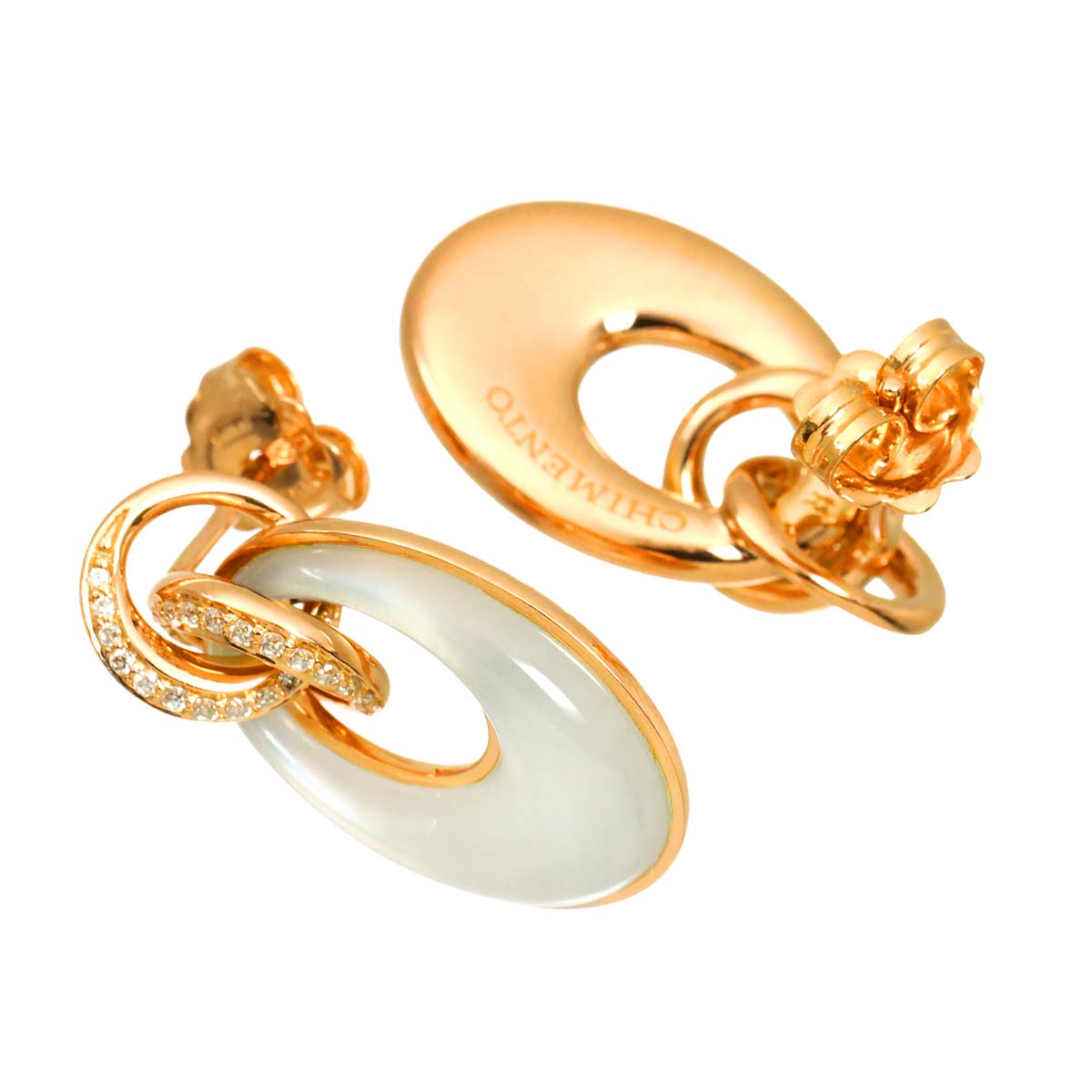 Liens MOP Diamond Earrings Pierced 18K Pink Gold 750