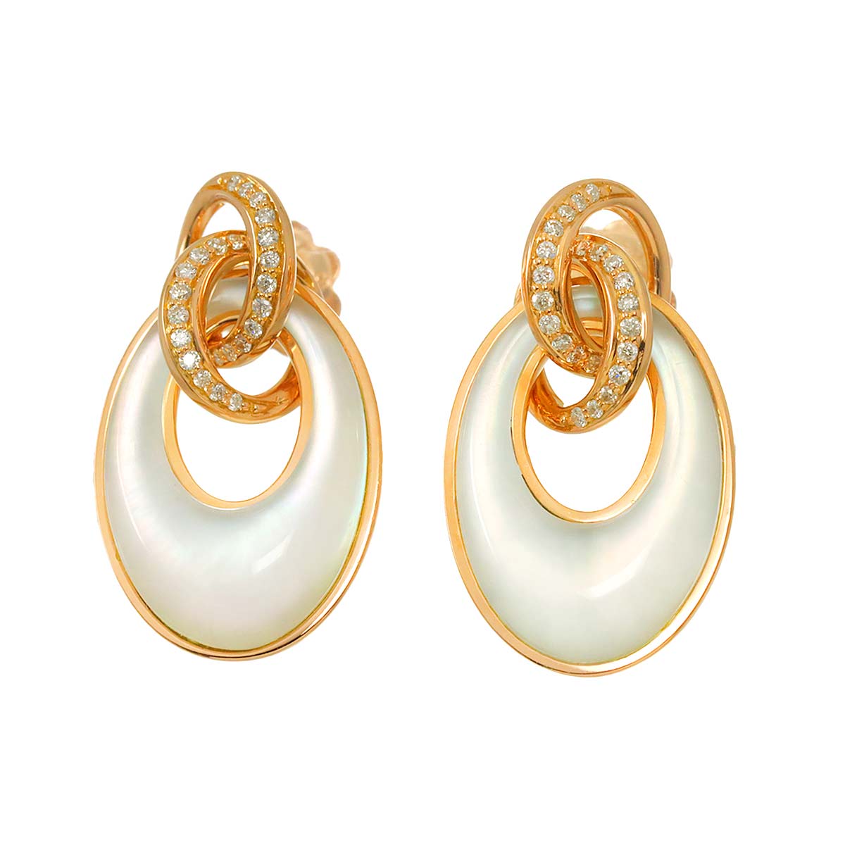 Liens MOP Diamond Earrings Pierced 18K Pink Gold 750