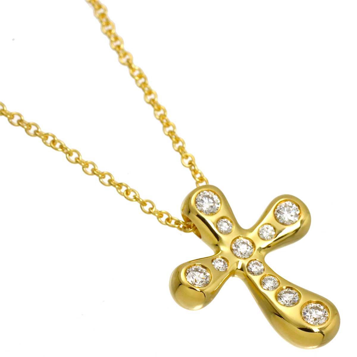 Dots Cross Diamond Necklace 18K YG 750