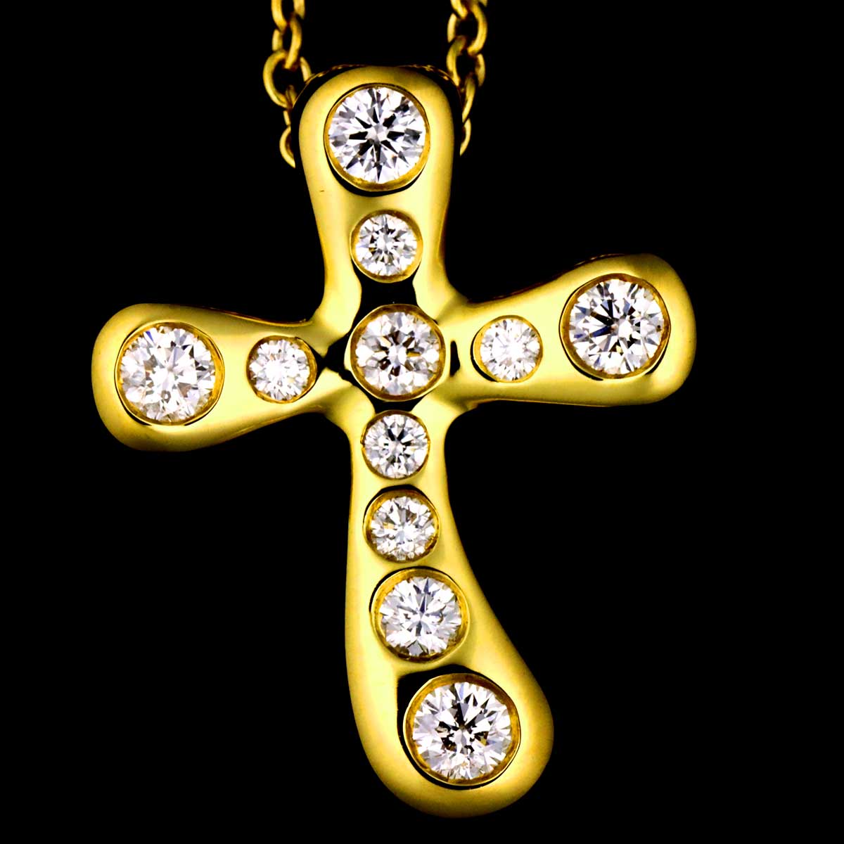 Dots Cross Diamond Necklace 18K YG 750